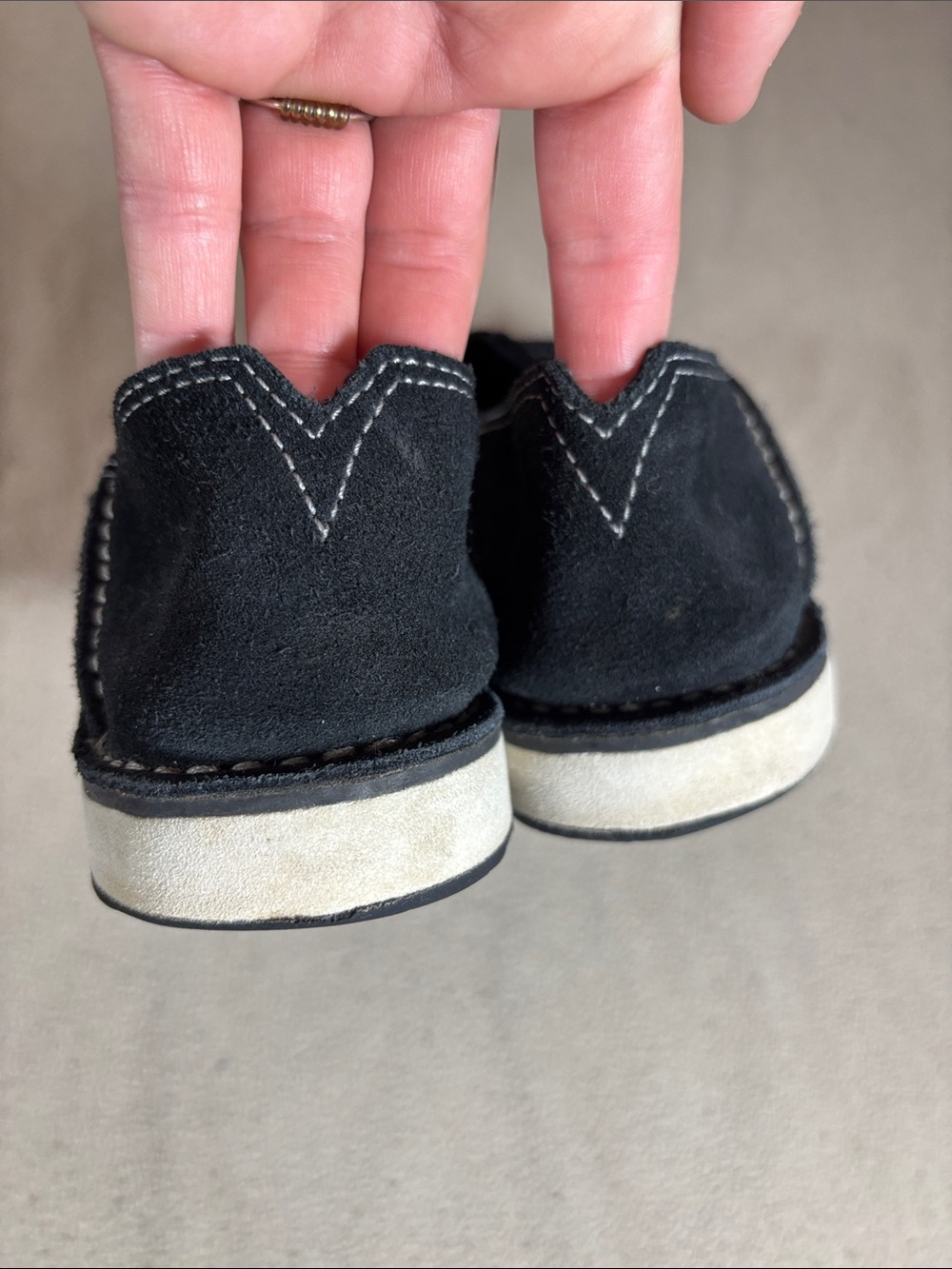Ariat Black Suede Slip-On Loafers with White Trim - Picture 5 of 6